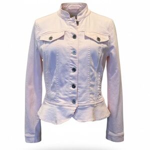 White House Black Market Light Pink Women's Jean Jacket Size 12 WHBM Peplum